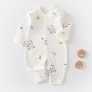 Kids Baby Boys Girls Casual Cute Caron Bear Print Long Sleeve Round Neck Bodysuit