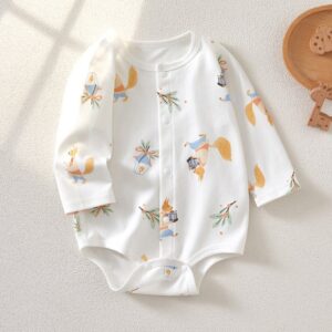 Kids Baby Boys Girls Casual Cute Cartoon Print Long Sleeve Round Neck Romper