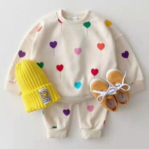 Kids Baby Boys Girls Casual Love Balloon Print Long Sleeve Round Neck Sweatshirts Trousers Set
