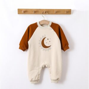 Kids Baby Boys Girls Casual Cute Moon Print Long Sleeve Round Neck Bodysuit