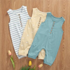 Baby Boys Basic Round Neck Sleeveless Button Soft Romper