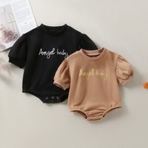 Baby Casual Round Neck Short Sleeve Letter Pattern Romper