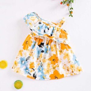 Kids Baby Girls Casual Cute Floral Print Sleeveless One-Shoulder Dress