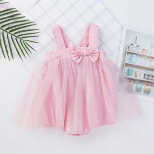 Kids Baby Girls Casual Cute Bow Sleeveless Cami Mesh Romper