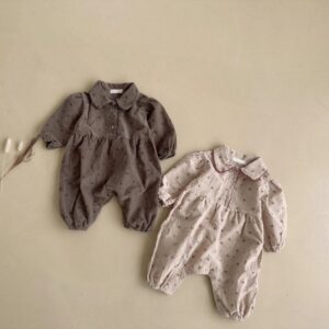 Kids Baby Girls Casual Cute Tiny Flower Print Long Sleeve Lapel Bodysuit