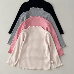 Children Kids Baby Fashion Girls Casual Basic Long Sleeve Half-High Collar Solid Color T-Shirt Top
