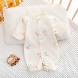 Kids Baby Boys Girls Casual Cute Floral Cartoon Pattern Long Sleeve Round Neck Bodysuit