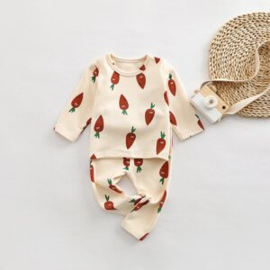 Kids Baby Boys Girls Casual Cute Tiny Flower Cartoon Print Long Sleeve Round Neck Top Trousers Set