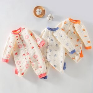 Kids Baby Boys Girls Casual Cute Cartoon Floral Print Long Sleeve Round Neck Bodysuit