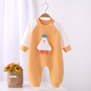 Kids Baby Boys Girls Casual Cute Colorblock Cartoon Pattern Long Sleeve Round Neck Bodysuit