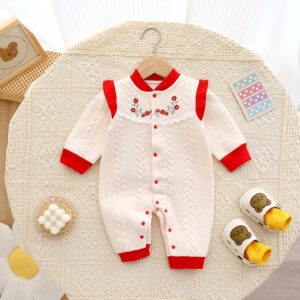 Kids Baby Girls Spring Autumn Casual Cute Embroidery Floral Long Sleeve Round Neck Bodysuit