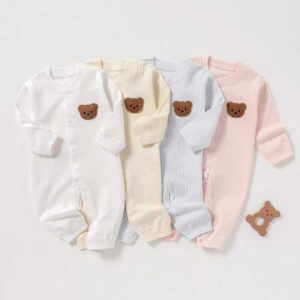 Kids Baby Boys Girls Autumn And Winter Casual Cute Cartoon Bear Pattern Long Sleeve Round Neck Bodysuit