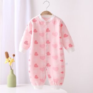 Kids Baby Girls Spring Autumn Valentine Casual Cute Heart Print Long Sleeve Round Neck Bodysuit