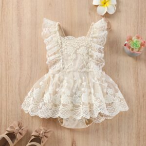 Kids Baby Girls Casual Cute Tiny Flower Hollow Sleeveless Romper Dress