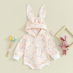 Kids Baby Boys Girls Easter Casual Cute Rabbit Print Long Sleeve Round Neck Romper
