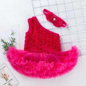 Kids Baby Girls Valentine Cute Party Tutu Rose Pattern Sleeveless One-Shoulder Romper Dress