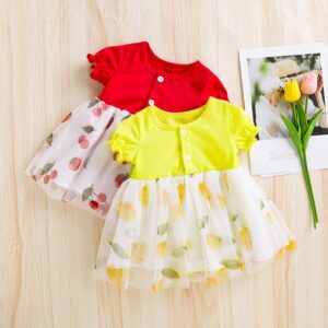 Kids Baby Girls Casual Cute Fruit Print Short Sleeve Round Neck Dress