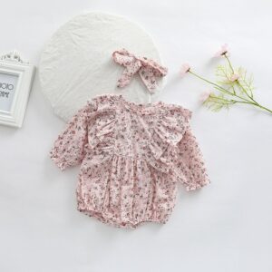 Kids Baby Girls Casual Cute Tiny Flower Print Long Sleeve Round Neck Romper
