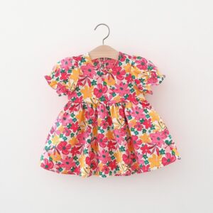 Kids Baby Girls Casual Cute Sweet Floral Short Sleeve Round Neck Dress