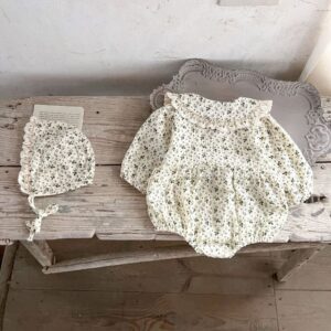 Kids Baby Girls Casual Cute Tiny Flower Print Long Sleeve Peter Pan Collar Romper