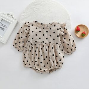 Kids Baby Girls Casual Cute Polka Dot Print Long Sleeve Round Neck Romper