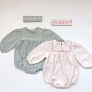 Kids Baby Girls Casual Cute Embroidery Long Sleeve Round Neck Romper
