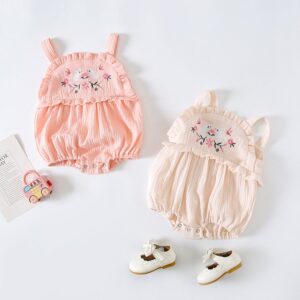 Kids Baby Girls Casual Cute Floral Embroidery Cami Romper