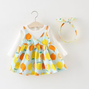 Kids Baby Girls Casual Cute Fruit Print Long Sleeve Round Neck Dress