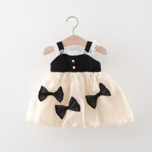 Kids Baby Girls Casual Cute Bow Color Matching Cami Dress