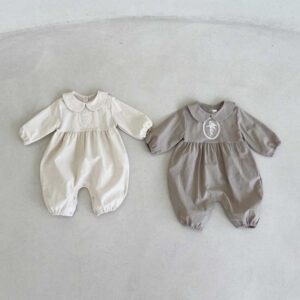 Kids Baby Girls Casual Cute Solid Color Long Sleeve Peter Pan Collar Bodysuit