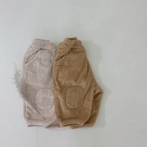 Kids Baby Boys Girls Spring Autumn Casual Basic All-Match Corduroy Solid Color Stripe Trousers