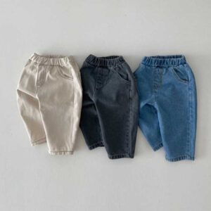 Kids Baby Boys Girls Fashion Casual Basic All-Match Stripe Solid Color Jeans