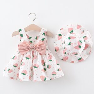 Kids Baby Girls Casual Cute Strawberry Polka Dot Print Bow Cami Dress