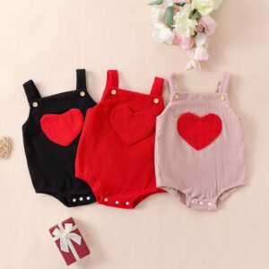 Kids Baby Girls Valentine Casual Cute Sweet Heart Pattern Sleeveless Cami Romper