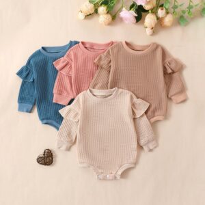 Kids Baby Boys Girls Casual Cute Solid Color Long Sleeve Round Neck Romper