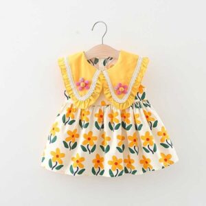 Kids Baby Girls Casual Cute Pastoral Floral Sleeveless Round Neck Dress
