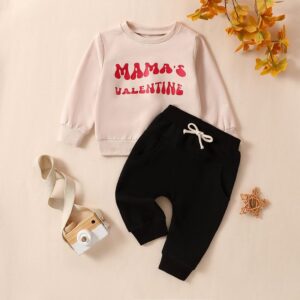 Kids Baby Girls Casual Cute Valentine Letter Print Long Sleeve Round Neck Sweatshirts Trousers Set