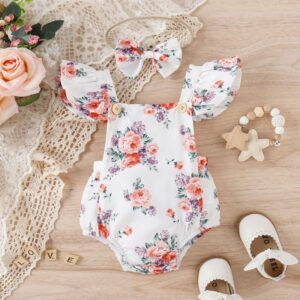 Kids Baby Girls Cute Sweet Floral Sleeveless Square Neck Romper