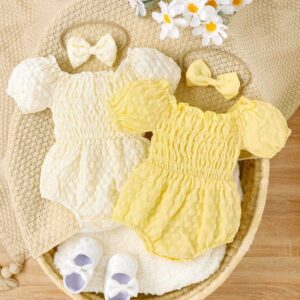 Kids Baby Girls Cute Sweet Solid Color Playd Puff Sleeve Romper