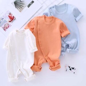 Kids Baby Boys Girls Cute Basic Solid Color Long Sleeve Round Neck Bodysuit