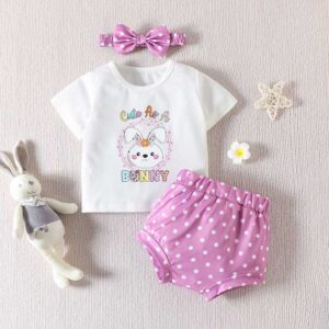 Kids Baby Girls Casual Cute Easter Day Cartoon Rabbit Print Short Sleeve Round Neck T-Shirt Shorts Set