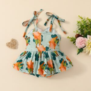 Kids Baby Girls St.Patrick's Day Casual Cute Four-Leaf Clover Print Sleeveless Cami Romper Dress