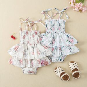 Kids Baby Girls Casual Cute Tiny Flower Print Cami Romper Dress