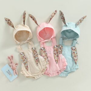 Kids Baby Girls Casual Cute Easter Rabbit Ears Hat Sleeveless Romper
