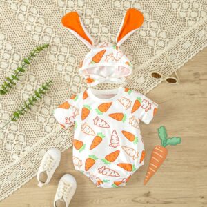 Kids Baby Boys Girls Casual Cute Easter Cartoon Print Short Sleeve Round Neck Romper