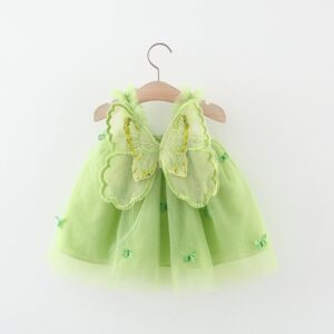 Kids Baby Girls Casual Cute Embroidery Butterfly Wings Mesh Cami Dress