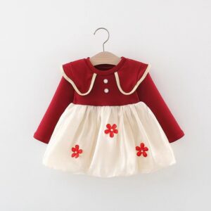 Kids Baby Girls Cute Sweet Casual Petals Pattern Long Sleeve Round Neck Dress