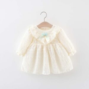 Kids Toddler Girls Cute Sweet Casual Long Sleeve Round Neck Hollow Dress