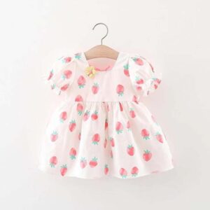 Kids Baby Girls Cute Sweet Cartoon Print Puff Sleeve Round Neck Dress