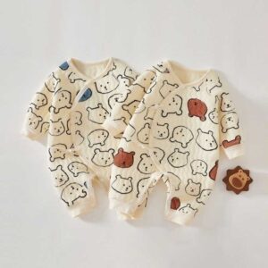 Kids Baby Boys Girls Autumn Winter Casual Cute Cartoon Animal Print Long Sleeve Round Neck Romper